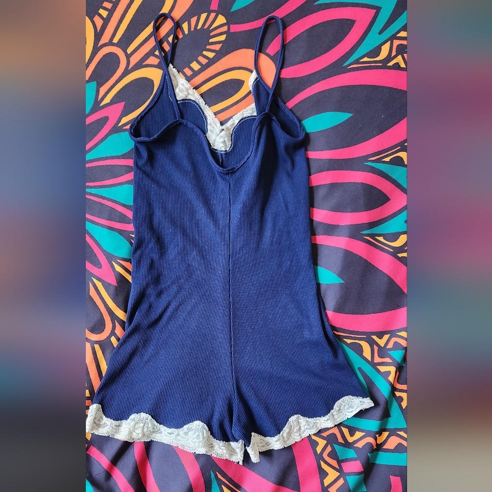 Navy Blue Ribbed Sleep Onsie - Picture 3 of 3